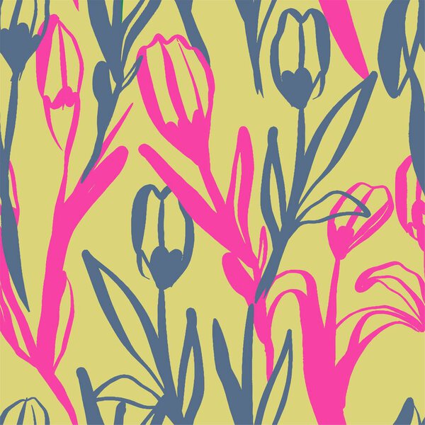 Seamless floral pattern beautiful flowers vector. Abstract pattern. Modern design template. Hand drawn style.