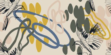 Çiçekli ve sanatsal geçmişi olan soyut, kusursuz, yaratıcı bir model. Kağıt, kapak, kumaş, iç dekorasyon ve diğer kullanıcılar için modern tasarım.