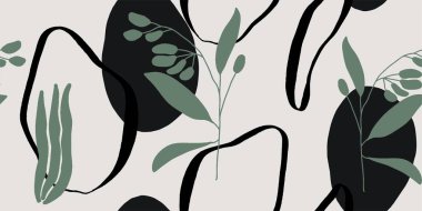 Çiçek izi. Kusursuz desen. El çizimi stili. Çağdaş baskı kolajı. Tasarım için modaya uygun şablon