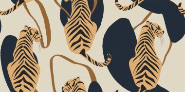 Kaplanlar kusursuz desen. Yaratıcı kolaj kalıbı. Tasarım için modaya uygun şablon.