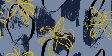 Çiçek desenli modern bir çiçek. Kusursuz desen. El çizimi biçimi.