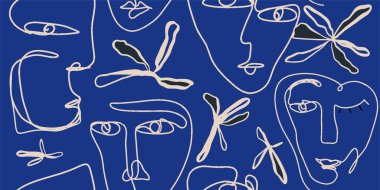 Çiçekli ve çiçekli kadınların kusursuz desenli çizimleri