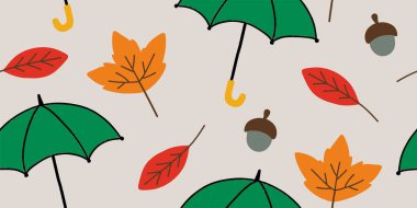 Sonbahar temasının kusursuz arkaplanı. Vektör çizimi. Arka plan kumaş, tekstil kartpostalları ve albümler için uygundur..