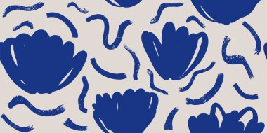 El çizimi basit, soyut çiçek baskısı. Moda kolaj modeli. Tasarım için modaya uygun şablon.