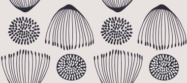 El çizimi basit, soyut çiçek baskısı. Moda kolaj modeli. Tasarım için modaya uygun şablon