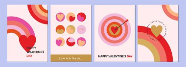 Kapak arka plan vektör illüstrasyonu. Sevgililer günün kutlu olsun. Asgari çizgi sanatı tarzında soyut tasarım kalıpları