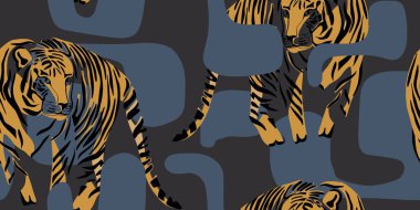 Soyut biçimlerdeki bir ormanda kaplan. Kusursuz desen