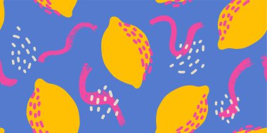 Limonsuz desen. El çizimi, dikişsiz çiçek deseni. Vektör