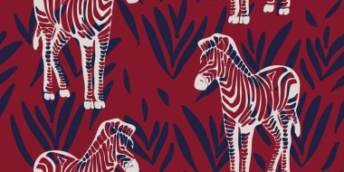 Zebra Yazdırma Kumaşı Deseni Yaprak Elementleri Deseni