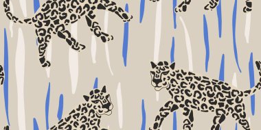 Mavi ve Beyaz Çizgili Leopar İzi Kusursuz Desenli