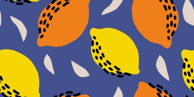 Mavi Yüzey Şeklinde Soyut Citrus Meyve İllüstrasyonu