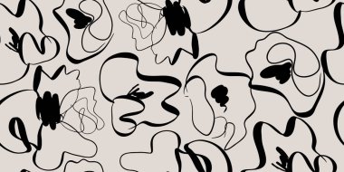 Cesur, dalgalı çizgiler desenli soyut çiçek çizimleri