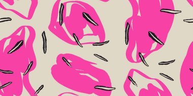 Siyah Aksanlı Soyut Pembe Çiçek