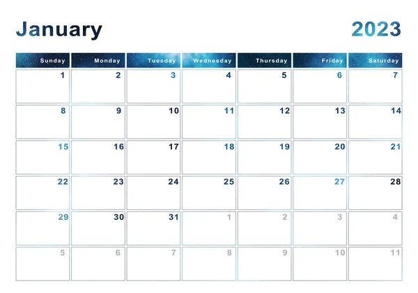 Styczeń 2023 Kalendarz Początek Tygodnia Niedziela Nowoczesny Design — Zdjęcie stockowe