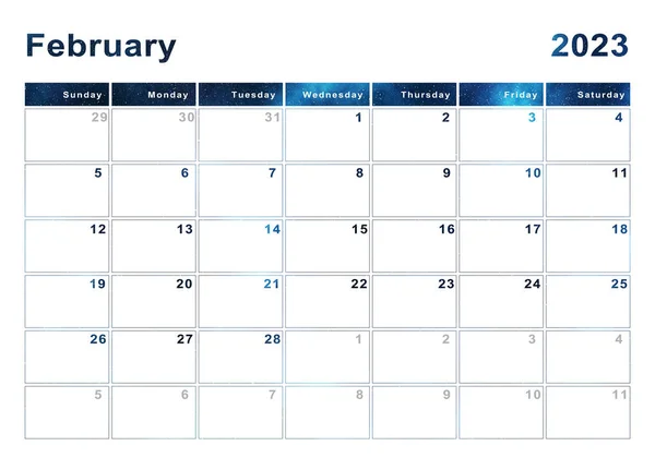 2023年2月カレンダー 1週間の開始日曜日 モダンなデザイン — ストック写真