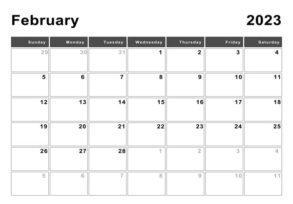Календарь Февраль 2023 Года Воскресенье Начало Недели Современный Дизайн — стоковое фото