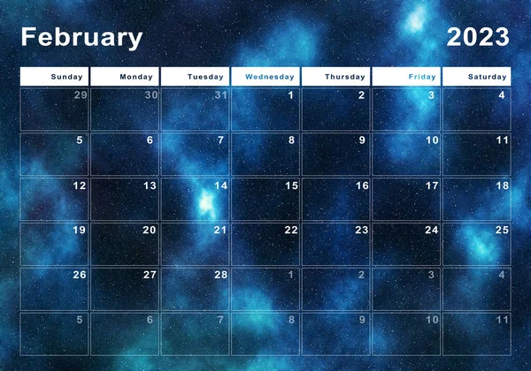Únor 2023 Kalendář Začátek Týdne Neděle Moderní Design — Stock fotografie