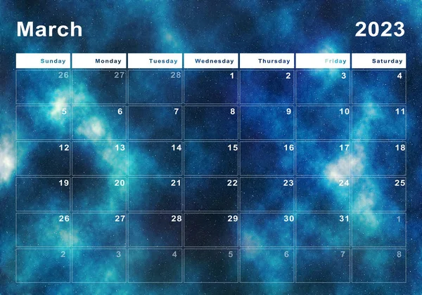2023年3月カレンダー 1週間の開始日曜日 モダンなデザイン — ストック写真