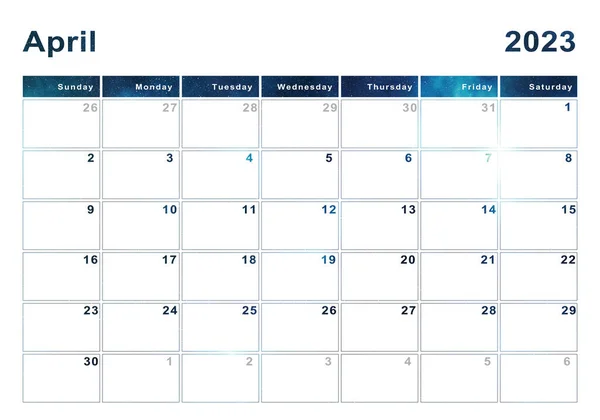 2023年4月カレンダー 1週間の開始日曜日 モダンなデザイン — ストック写真