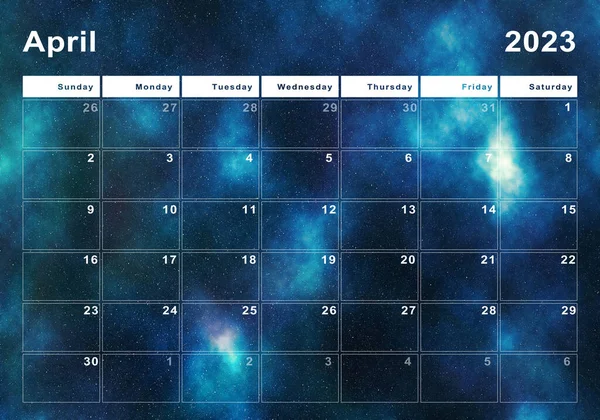 Duben 2023 Kalendář Začátek Týdne Neděle Moderní Design — Stock fotografie
