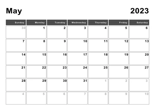 Mei 2023 Kalender Week Start Zondag Modern Design — Stockfoto