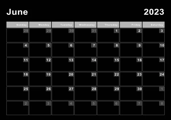 Iunie 2023 Calendar Săptămâna Începe Duminică Design Modern — Fotografie, imagine de stoc