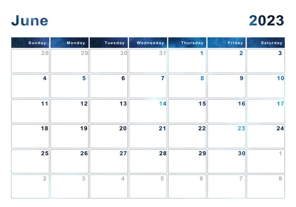 2023年6月カレンダー 1週間の開始日曜日 モダンなデザイン — ストック写真
