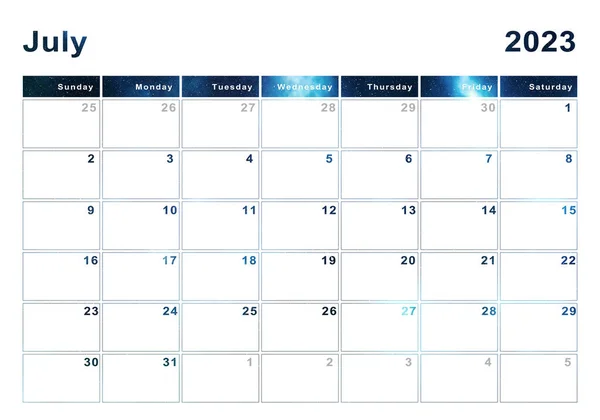 2023年7月カレンダー 1週間の開始日曜日 モダンなデザイン — ストック写真