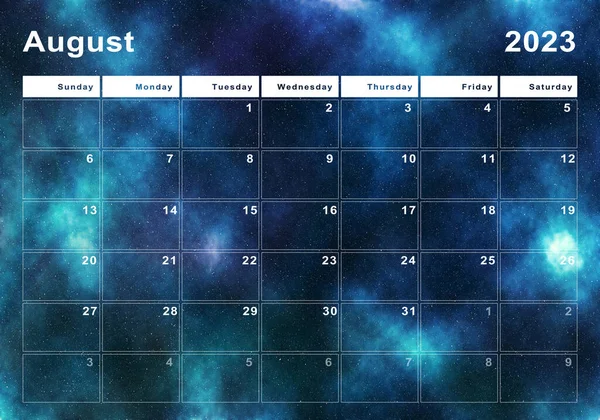 Sierpień 2023 Kalendarz Początek Tygodnia Niedziela Nowoczesny Design — Zdjęcie stockowe