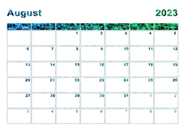 2023年8月カレンダー 1週間の開始日曜日 モダンなデザイン — ストック写真