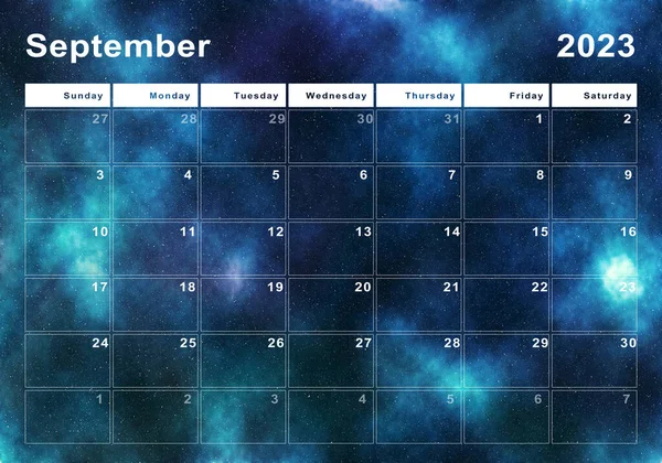 Календар Вересень 2023 Року Тиждень Початок Неділі Сучасний Дизайн — стокове фото