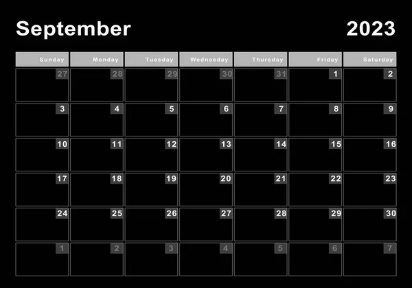 Σεπτέμβριος 2023 Ημερολόγιο Εβδομάδα Έναρξη Κυριακή Μοντέρνο Σχεδιασμό — Φωτογραφία Αρχείου