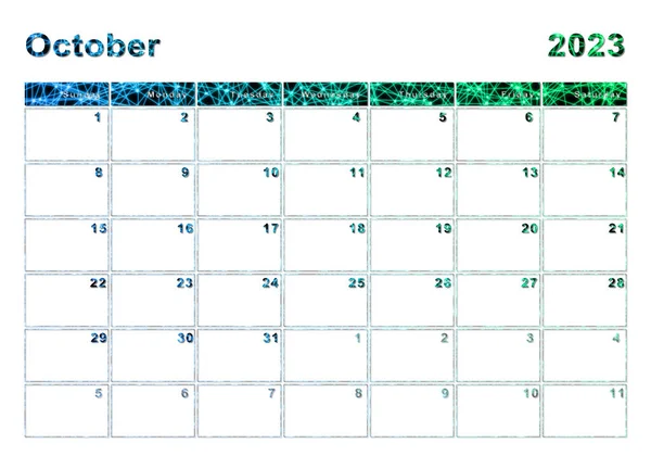 2023年10月カレンダー 1週間の開始日曜日 モダンなデザイン — ストック写真