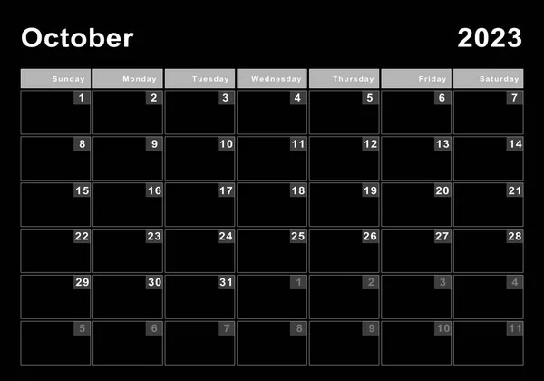 October 2023 Calendar Week Start Sunday Modern Design — Stock Photo, Image