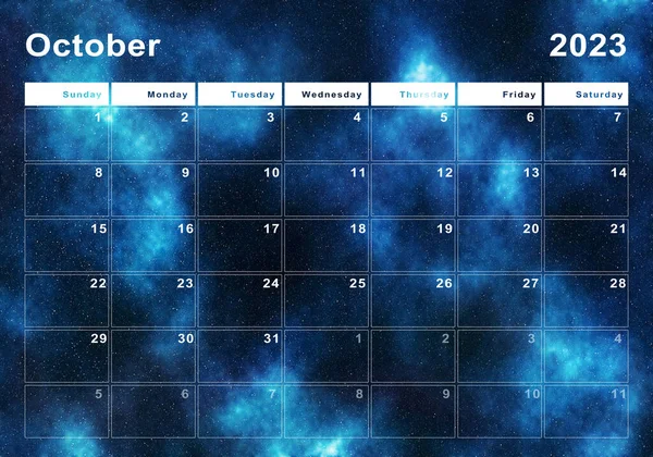 Οκτώβριος 2023 Ημερολόγιο Εβδομάδα Έναρξη Κυριακή Μοντέρνο Σχεδιασμό — Φωτογραφία Αρχείου