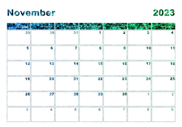 Listopad 2023 Kalendář Začátek Týdne Neděle Moderní Design — Stock fotografie