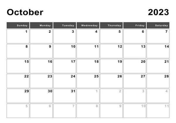 2023年10月カレンダー 1週間の開始日曜日 モダンなデザイン — ストック写真