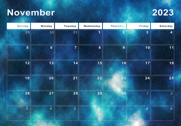 Noviembre 2023 Calendario Inicio Semana Domingo Diseño Moderno — Foto de Stock
