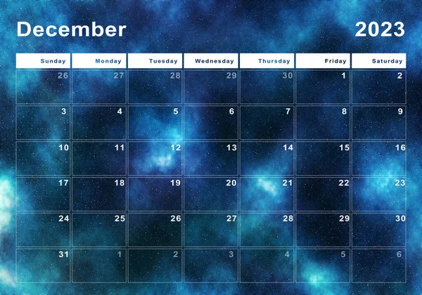 Prosinec 2023 Kalendář Začátek Týdne Neděle Moderní Design — Stock fotografie