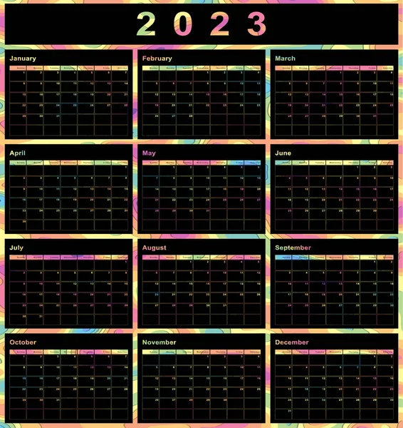 2023 Ημερολόγιο Εβδομάδα Έναρξη Κυριακή Μοντέρνο Σχεδιασμό — Φωτογραφία Αρχείου