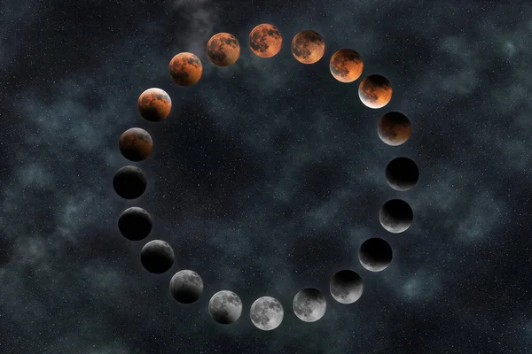 Φάσεις Σεληνιακής Έκλειψης Ματωμένο Φεγγάρι Σύνθετη Σεληνιακή Έκλειψη — Φωτογραφία Αρχείου