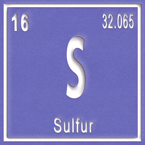 硫化元素 具有原子序数和原子量的符号 周期表元素 — 图库照片