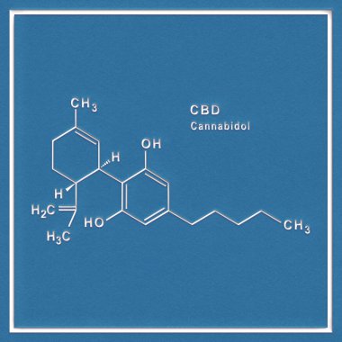 Beyaz zemin üzerinde CBD Cannabidiol Yapısal Kimya Formülü