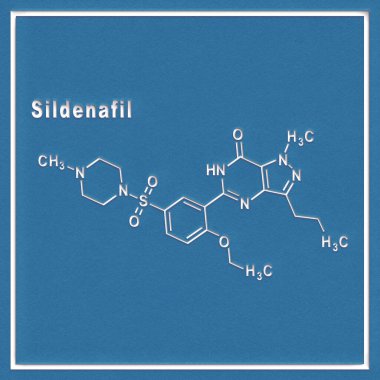 Sildenafil ereksiyon bozukluğu beyaz zemin üzerinde yapısal kimyasal madde molekülü