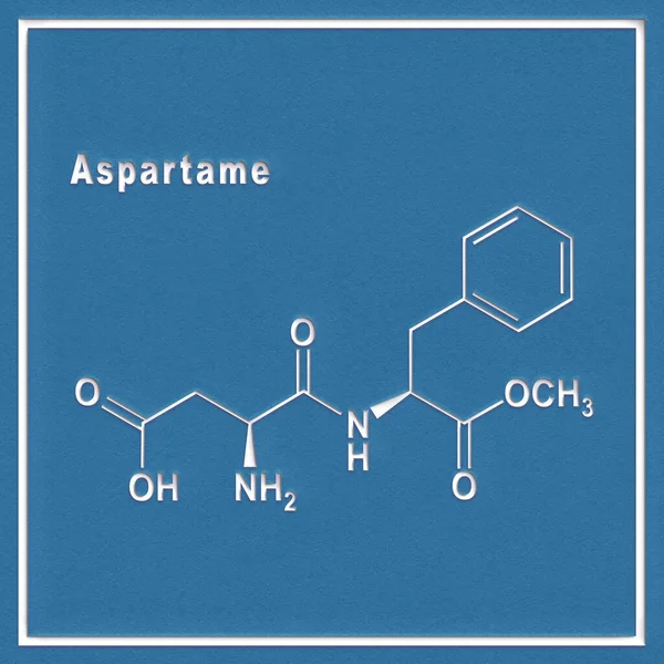 Aspartame artificial sweetener, Structural chemical formula on a white backgroun