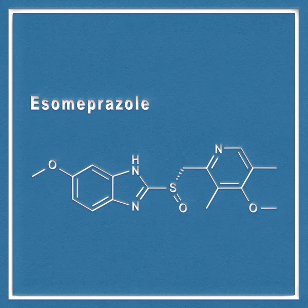 Esomeprazole, reduces stomach acid Structural chemical formula on a white background