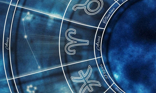 Ram Zodiak Sign Nachtelijke Hemel Achtergrond Horoscoop Symbool — Stockfoto