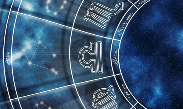Znamení Libra Zodiac Pozadí Noční Oblohy Symbol Horoskopu — Stock fotografie