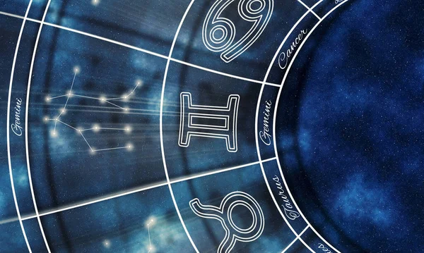 Gemini Zodiac Sign Night Sky Background Horoscope Symbol — 스톡 사진