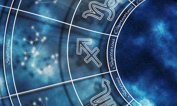 Boogschutter Dierenriemteken Nachtelijke Hemel Achtergrond Horoscoop Symbool — Stockfoto